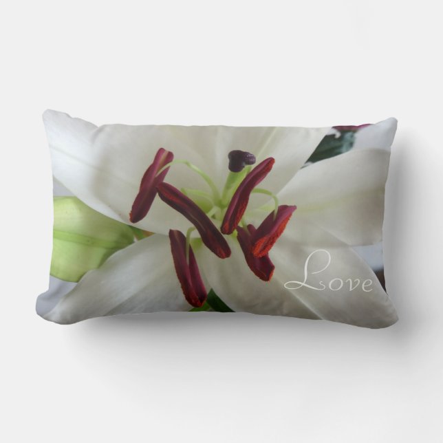 White Lily, flower. Lumbar Cushion (Front)