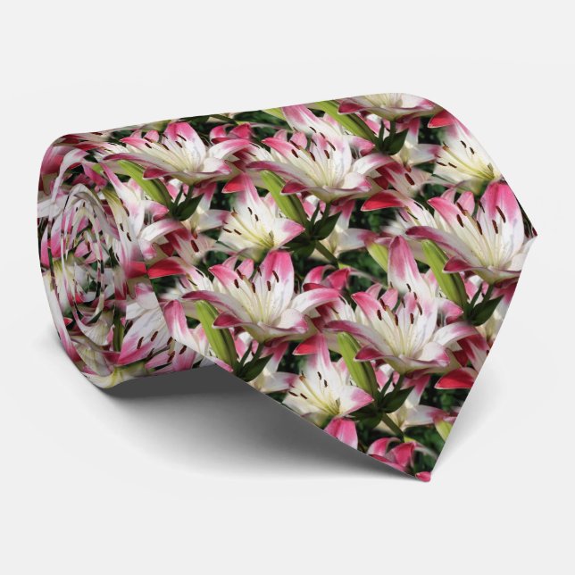 White Lily Flower Nature Pattern  Tie (Rolled)