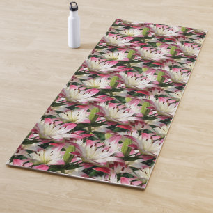 White Lily Flower Nature Pattern  Yoga Mat