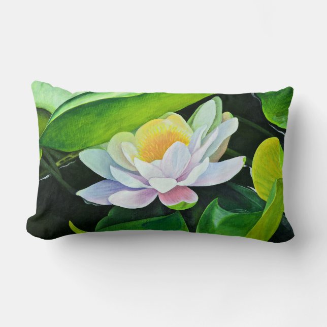 White Lily flower on green leaves Lumbar Cushion (Front)