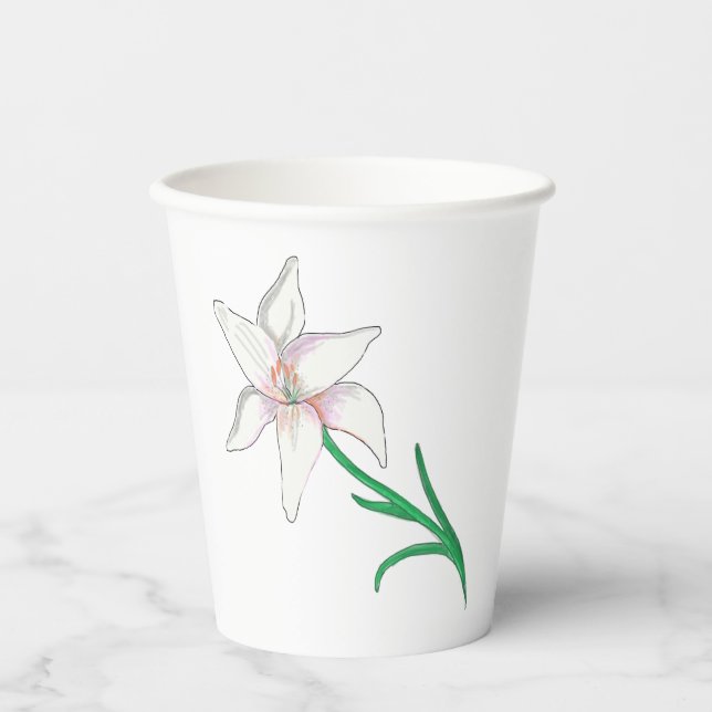 White Lily Flower  Paper Cups (Front)