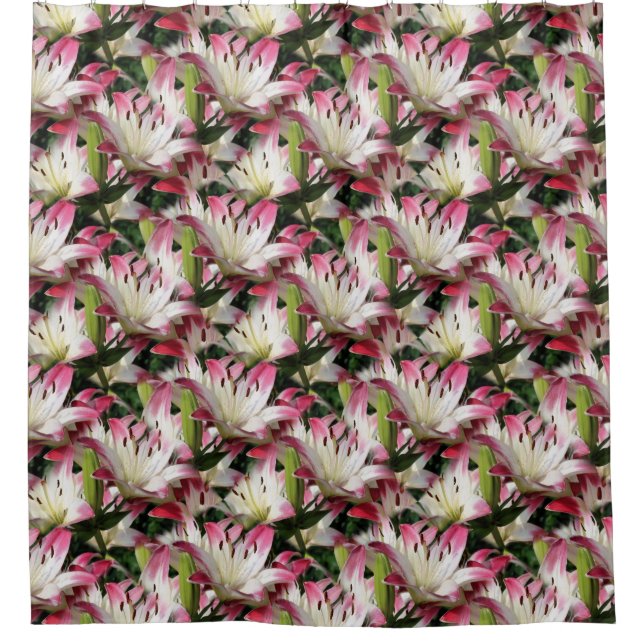 White Lily Flower Pattern Nature  Shower Curtain (Front)