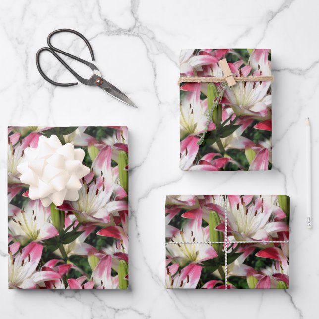 White Lily Flower Pattern Nature   Wrapping Paper Sheet (Front)