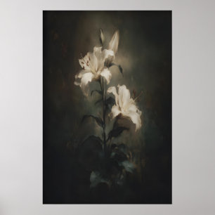 White Lily Flower Printable Dark Floral Wall Art