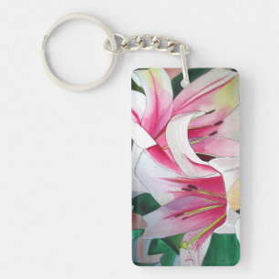 White lily flower watercolour art keychain