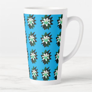 White Lily Flower With Dark Green Leaves Latte Mug