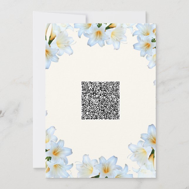 White Lily Flowers Baby Shower Invitation QR Code (Back)