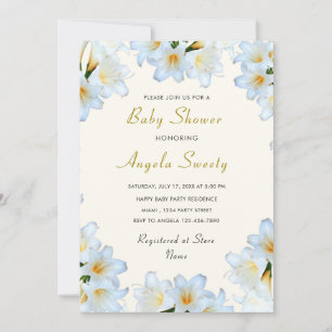White Lily Flowers Baby Shower Invitation Template