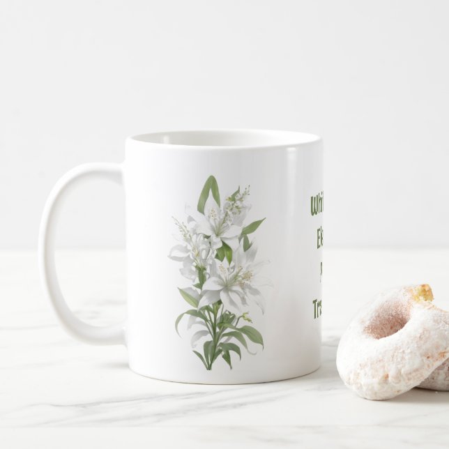 White Lily Flowers Coffee Mug (With Donut)