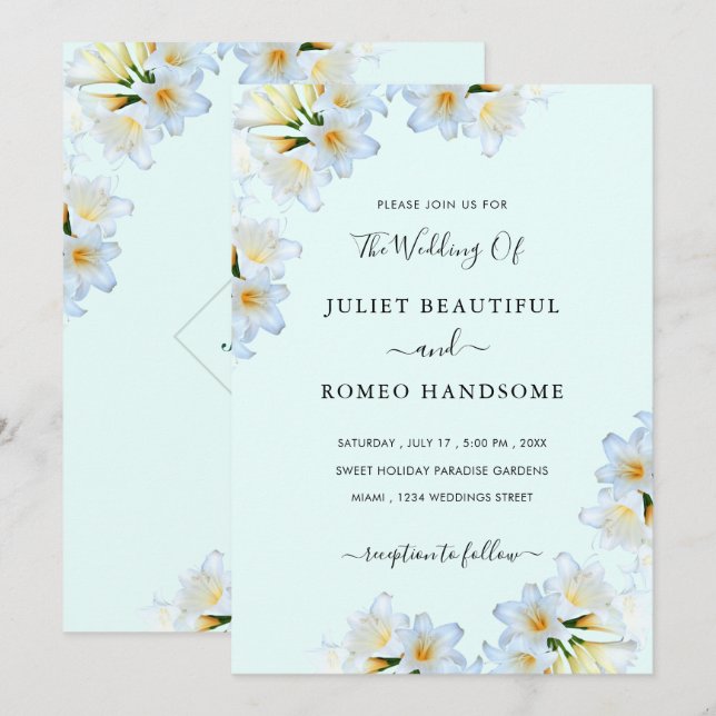 White Lily Flowers Elegant Chic Wedding Invitation (Front/Back)