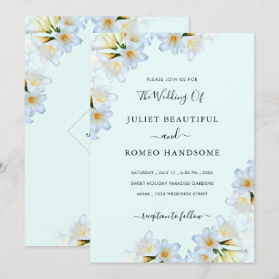 White Lily Flowers Elegant Chic Wedding Invitation