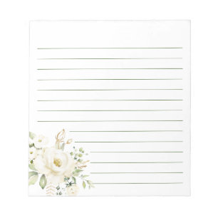 White Lily Flowers Floral Peony Feminine Lined Notepad