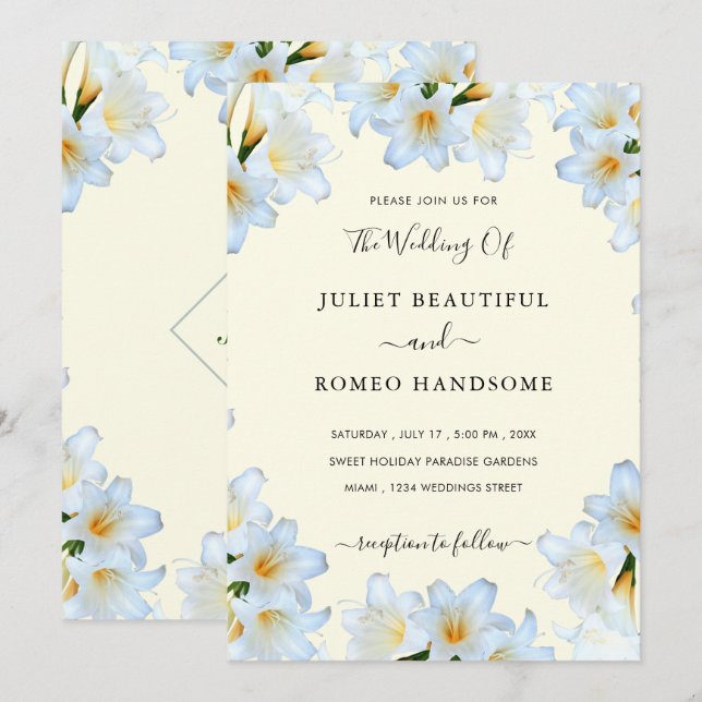 White Lily Flowers Framed Wedding Invitation (Front/Back)