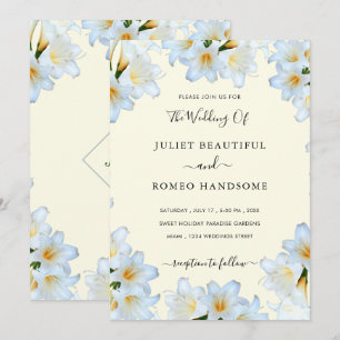 White Lily Flowers Framed Wedding Invitation