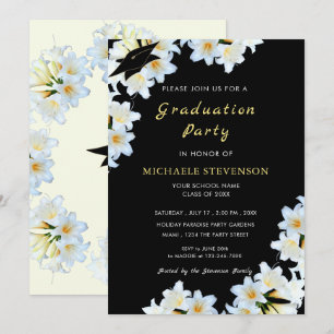White Lily Flowers Graduation Invitation Card