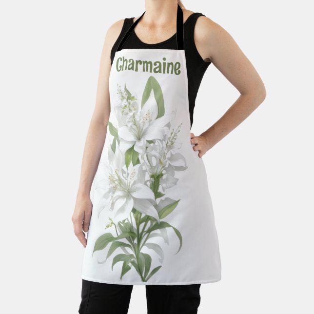 White Lily Flowers Personalised Apron (Insitu)