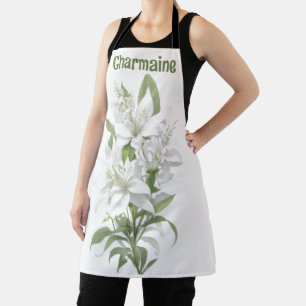 White Lily Flowers Personalized Apron