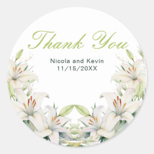 White Lily Flowers Wedding Classic Round Sticker