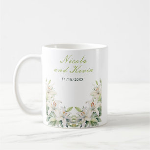 White Lily Flowers Wedding Coffee Mug