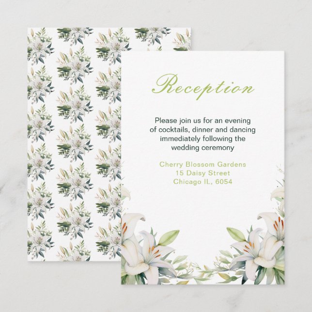 White Lily Flowers Wedding Enclosure Card (Front/Back)