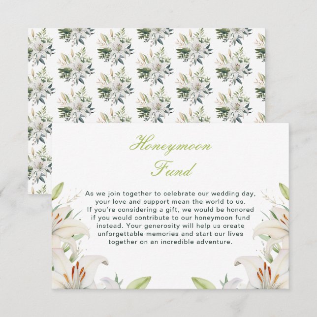 White Lily Flowers Wedding Enclosure Card (Front/Back)