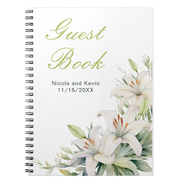 White Lily Flowers Wedding Notebook (Front)