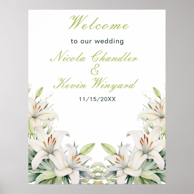 White Lily Flowers Wedding Poster (Front)