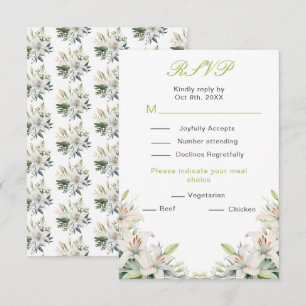 White Lily Flowers Wedding RSVP Card