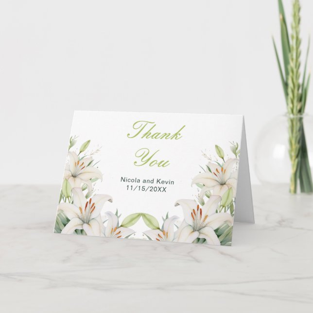 White Lily Flowers Wedding Thank You Card (Front)