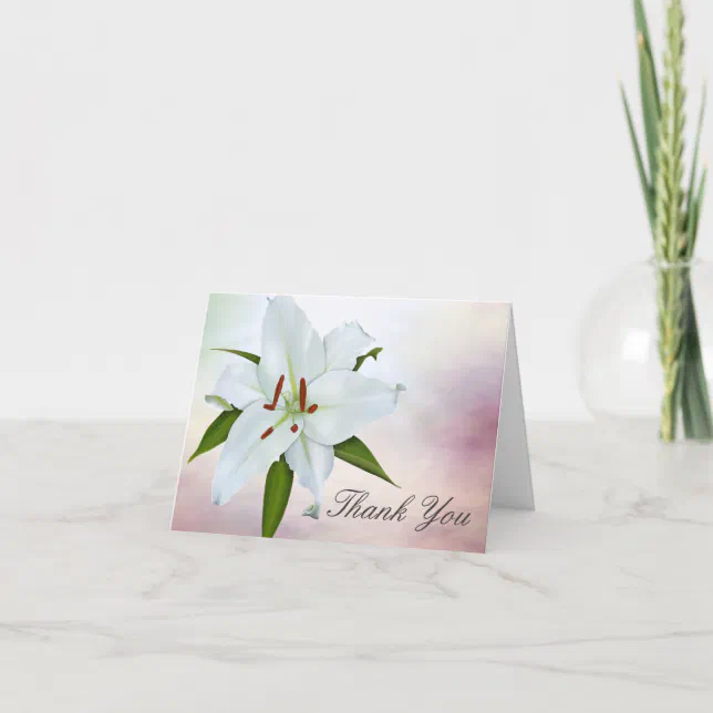 White Lily Funeral Thank You Cards | Zazzle