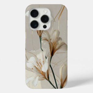 White Lily Gold Minimalist Elegant Neutral iPhone 15 Pro Case