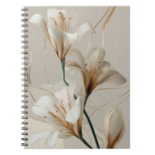 White Lily Gold Minimalist Elegant Neutral Notebook