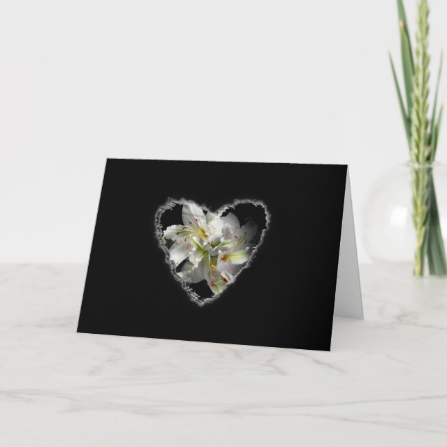 White Lily Heart Valentine Love Romance Card (Front)