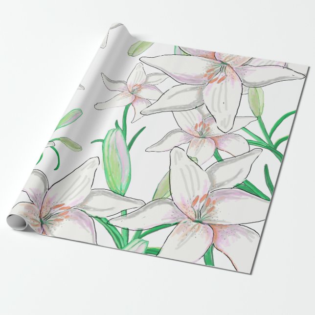 White Lily Illustration  Wrapping Paper (Unrolled)