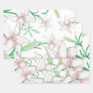 White Lily Illustration Wrapping Paper Sheet