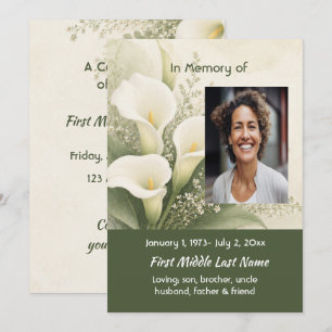 White Lily Memorial Prayer Card Photo Keepsake
