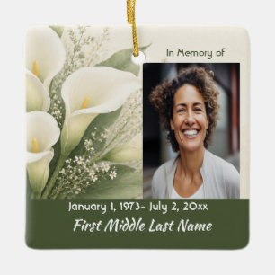 White Lily Memorial Prayer Card Photo Keepsake Ceramic Ornament