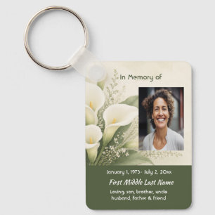 White Lily Memorial Prayer Card Photo Keepsake Key Ring