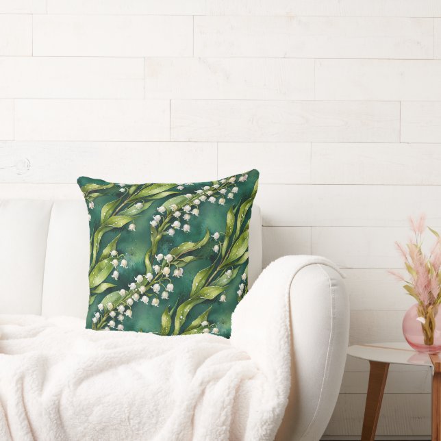 White Lily of the Valley on Teal Cushion (Couch)