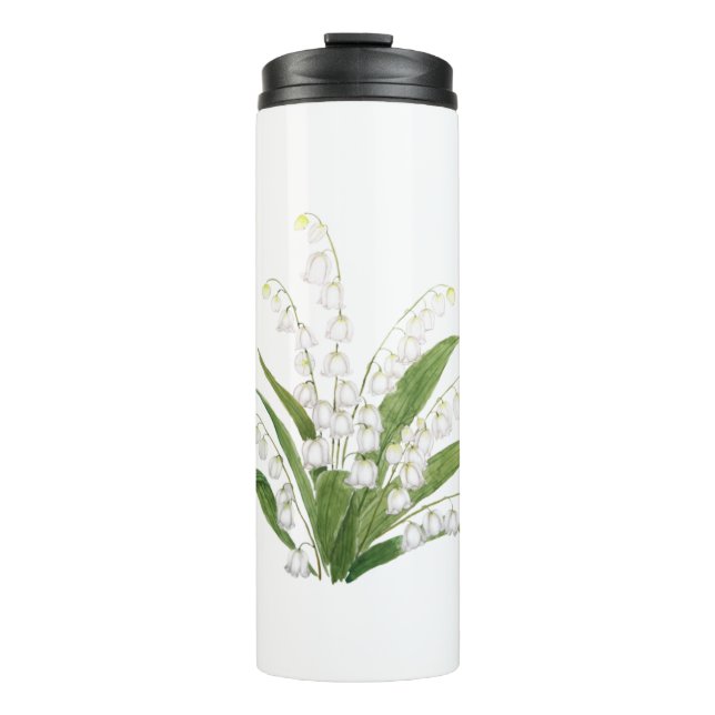 white lily of valley watercolor thermal tumbler (Front)