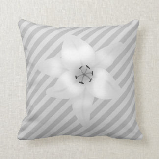 White Lily on a Grey Stripe Pattern. Cushion