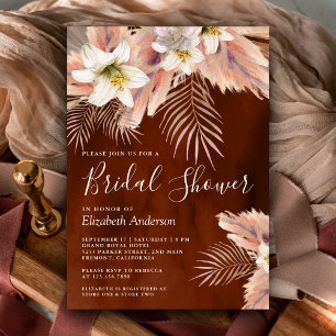 White Lily Palm Pampas Burnt Orange Bridal Shower Invitation