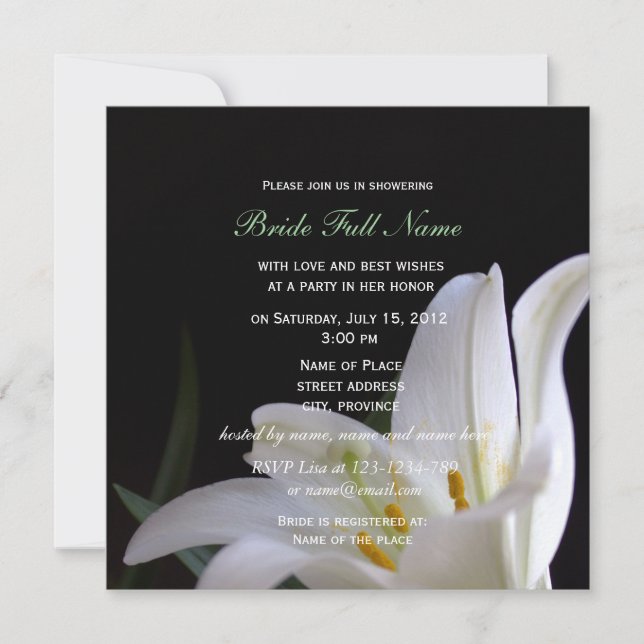 white lily spring, summer, holiday bridal shower invitation (Front)