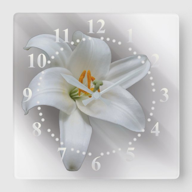 white lily square wall clock (Front)