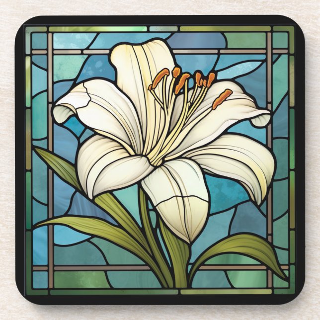 White Lily Stained Glass Coaster (Front)
