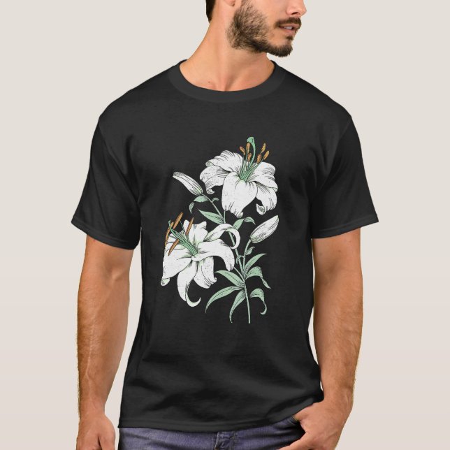 White Lily Vintage Retro Flower T-Shirt (Front)
