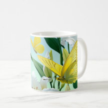 White Lily Yellow Butterfly Mug