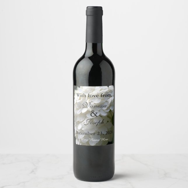 White Lime Hydrangea Wedding Thank You Wine Label (Front)