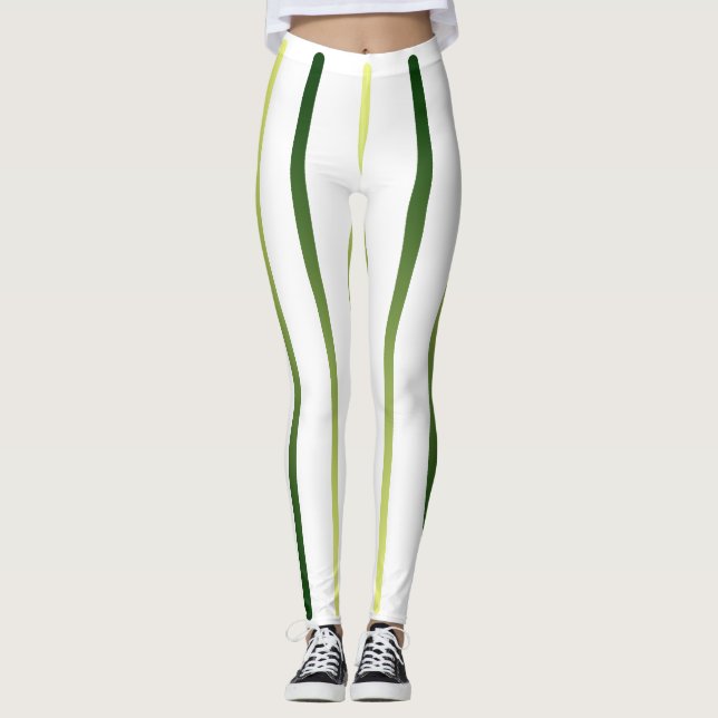 White Lime Striped Slimming Trendy Sporty Pants (Front)