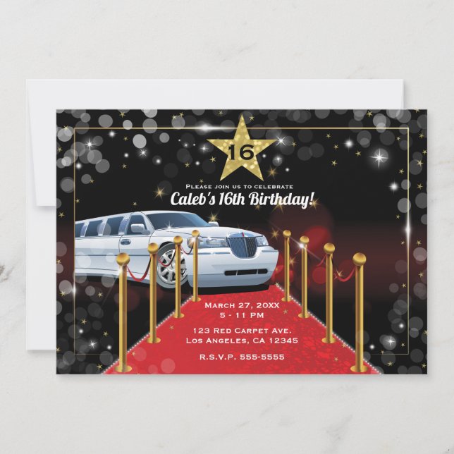 White Limo Red Carpet Hollywood Birthday Party Invitation (Front)